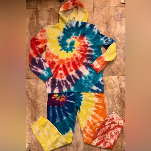 NWOT Lands’ End Tie Dye Multi Color Hoodie/Sweatpants Jogging Set Girls XL 14-16